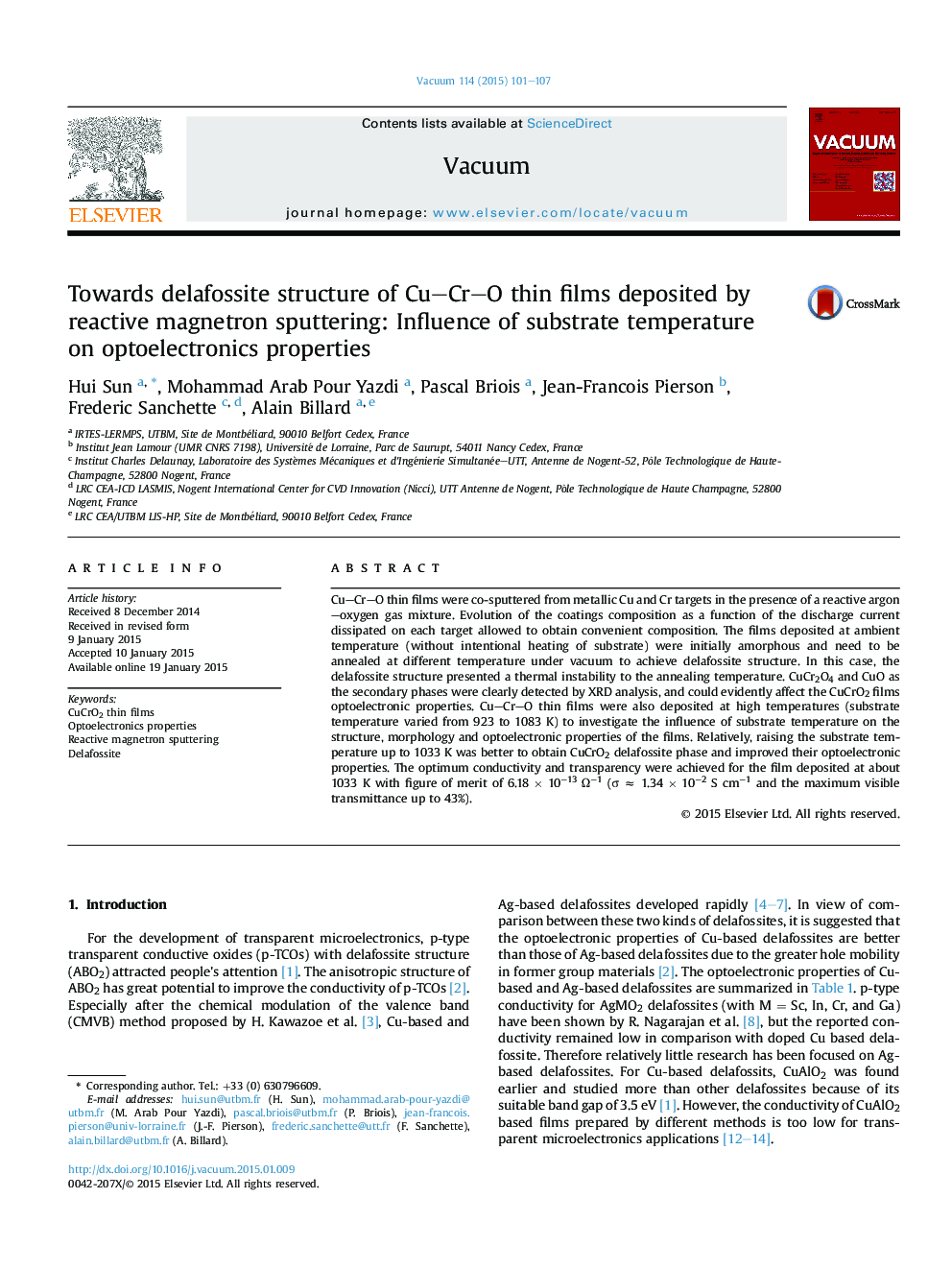 Towards delafossite structure of Cu–Cr–O thin films deposited by reactive magnetron sputtering: Influence of substrate temperature on optoelectronics properties