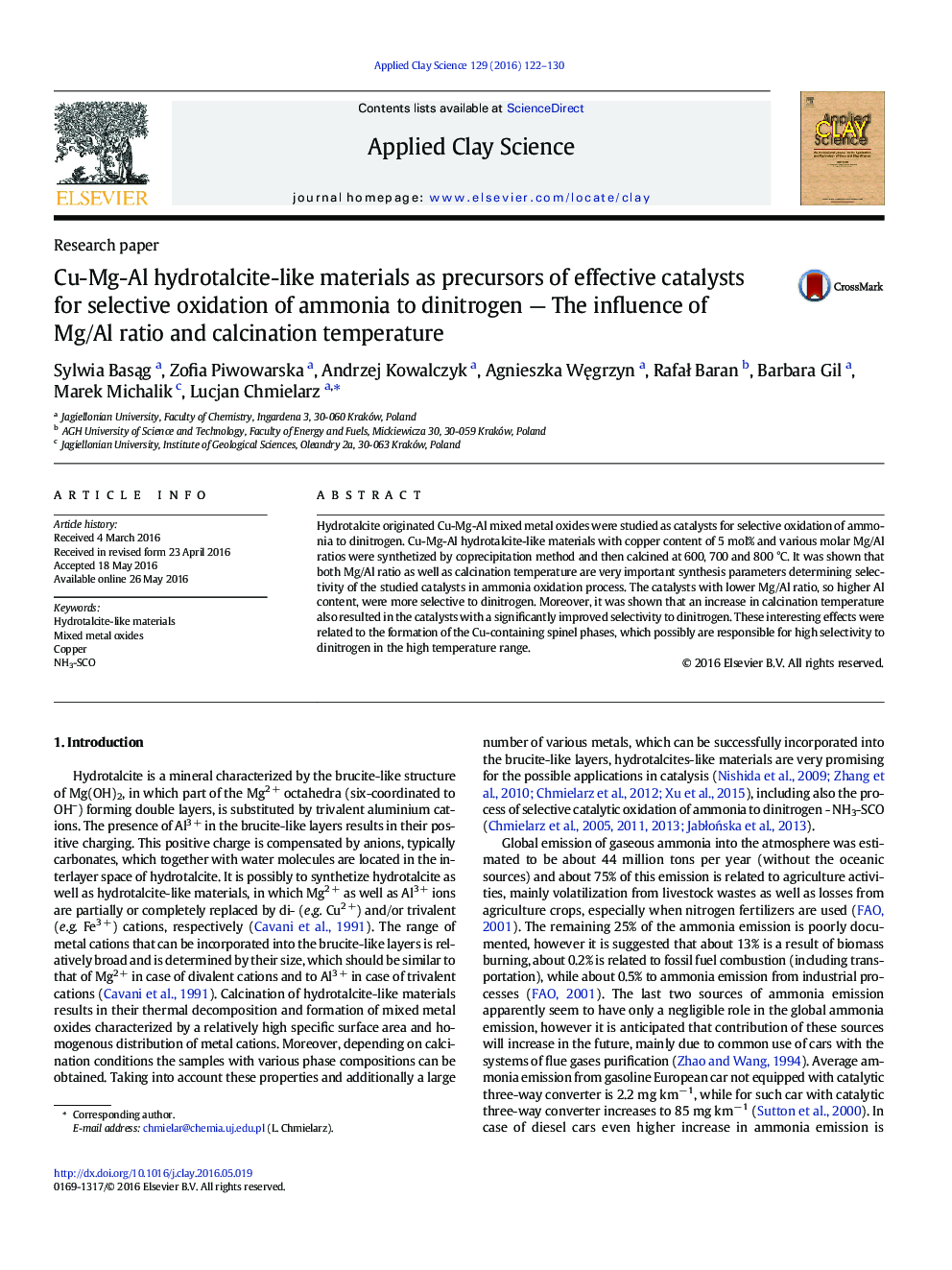 Cu-Mg-Al hydrotalcite-like materials as precursors of effective catalysts for selective oxidation of ammonia to dinitrogen — The influence of Mg/Al ratio and calcination temperature