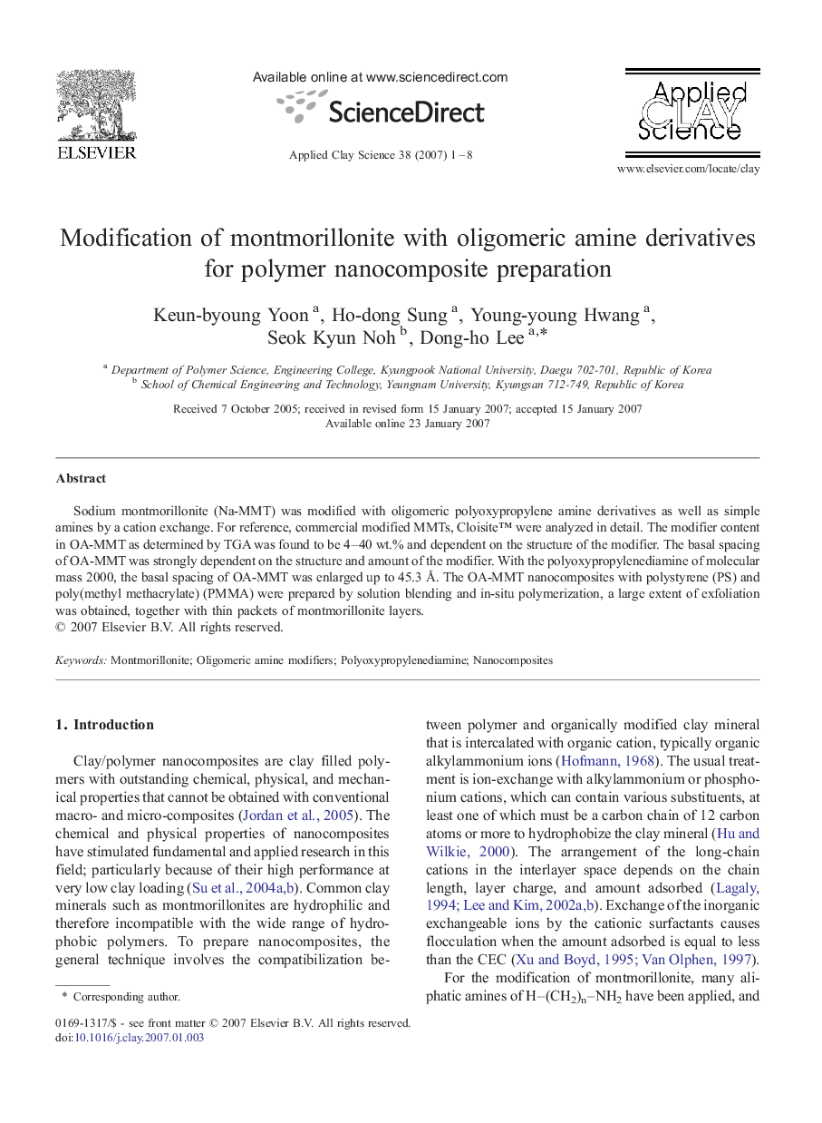 Modification of montmorillonite with oligomeric amine derivatives for polymer nanocomposite preparation