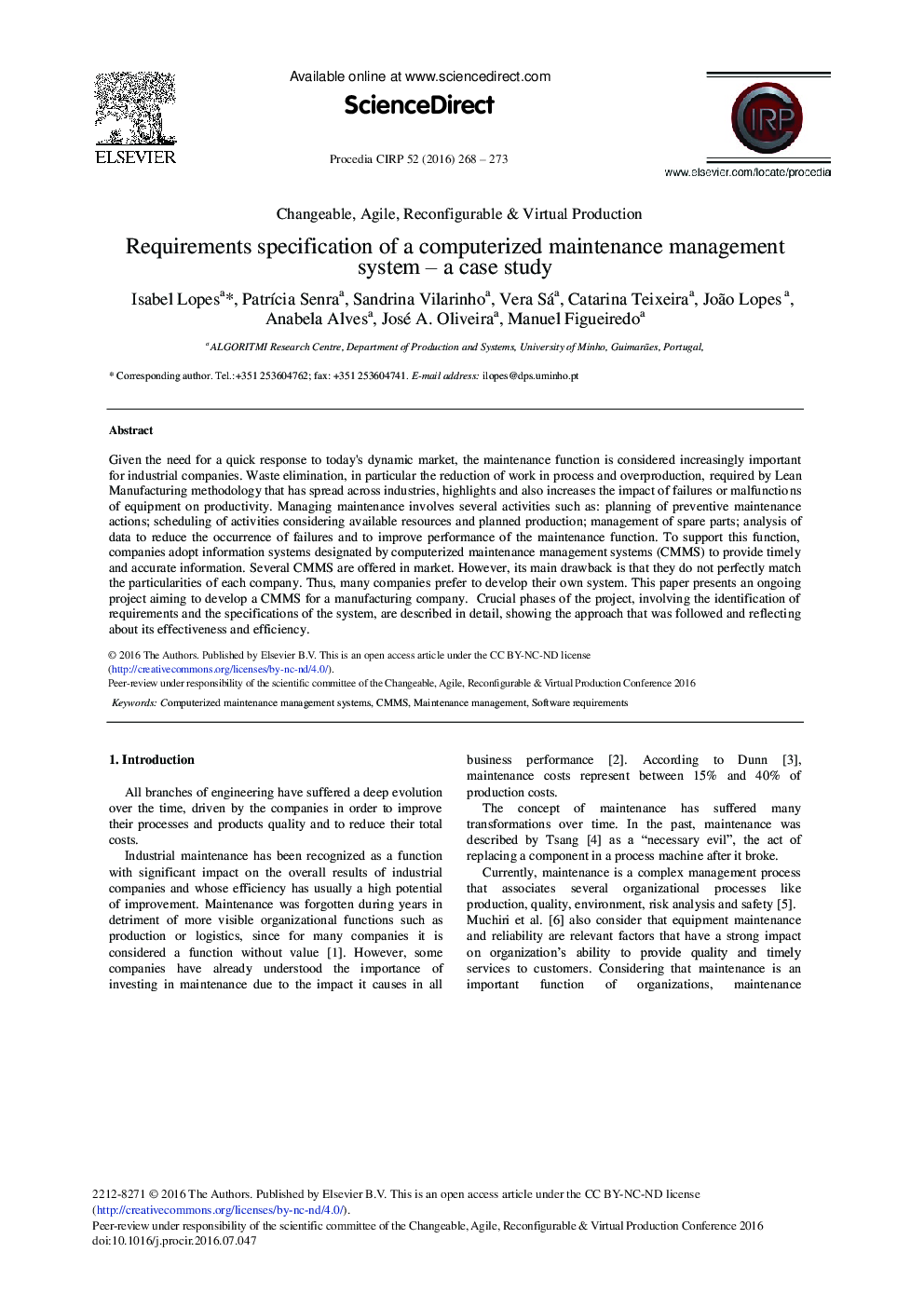 Requirements Specification of a Computerized Maintenance Management System – A Case Study 