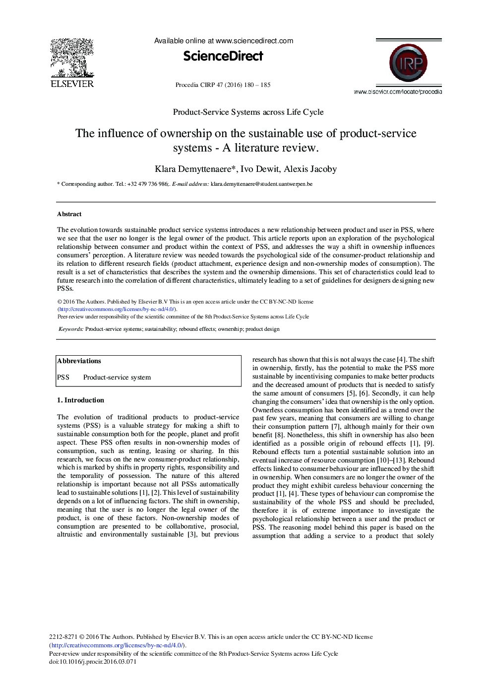 تأثیر مالکیت بر استفاده پایدار از سیستم های سرویس محصول - بررسی ادبیات 