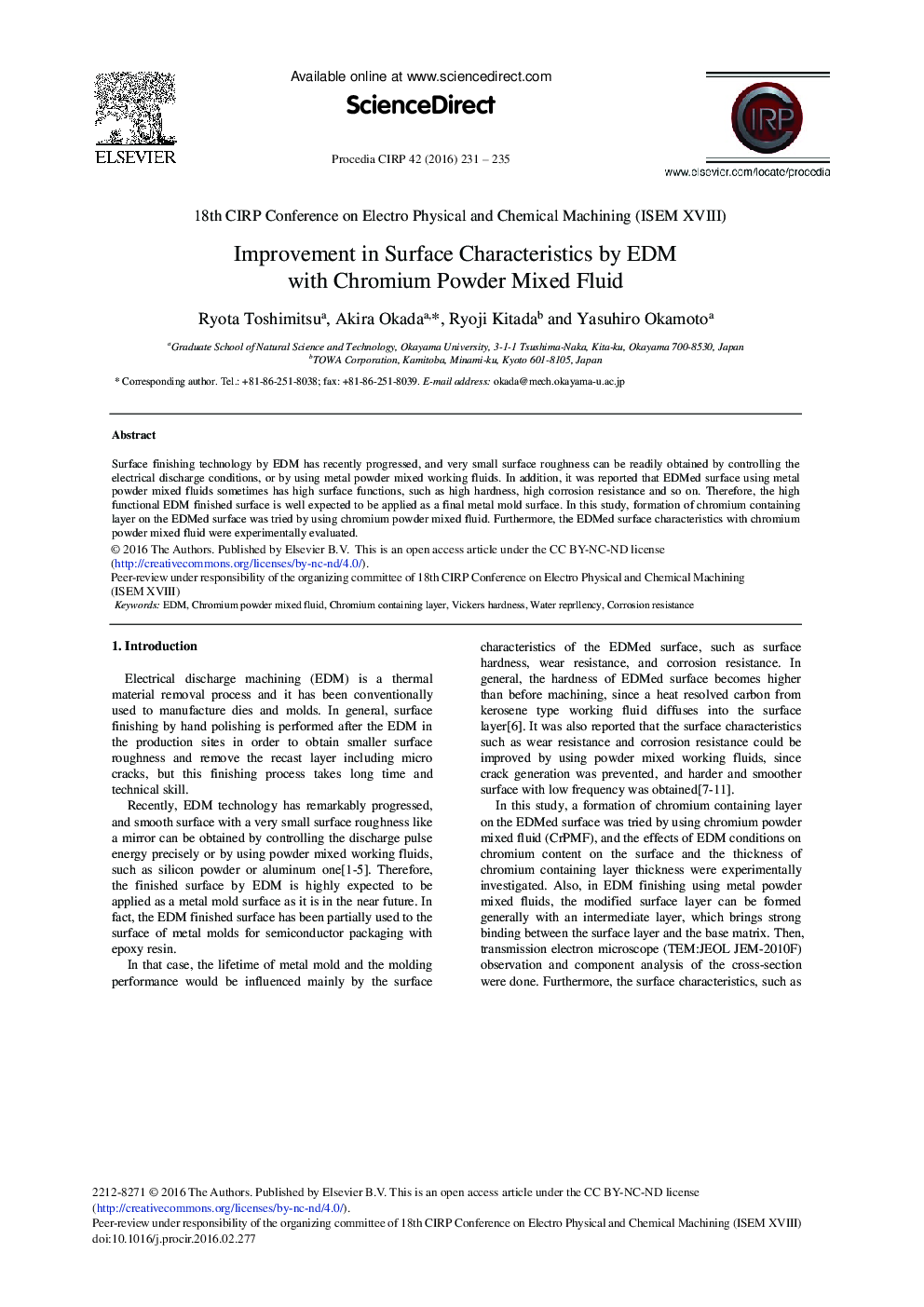 Improvement in Surface Characteristics by EDM with Chromium Powder Mixed Fluid 