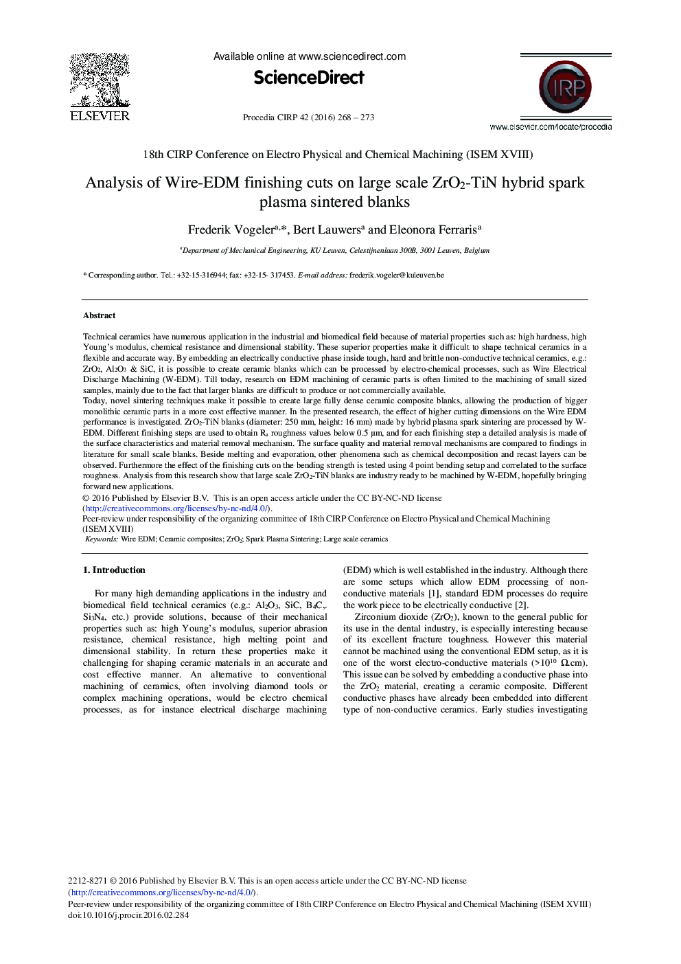 Analysis of Wire-EDM Finishing Cuts on Large Scale ZrO2-TiN Hybrid Spark Plasma Sintered Blanks 