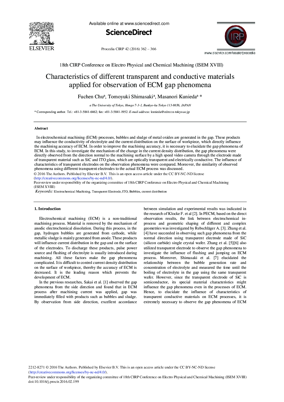 Characteristics of different Transparent and Conductive Materials Applied for Observation of ECM Gap Phenomena 