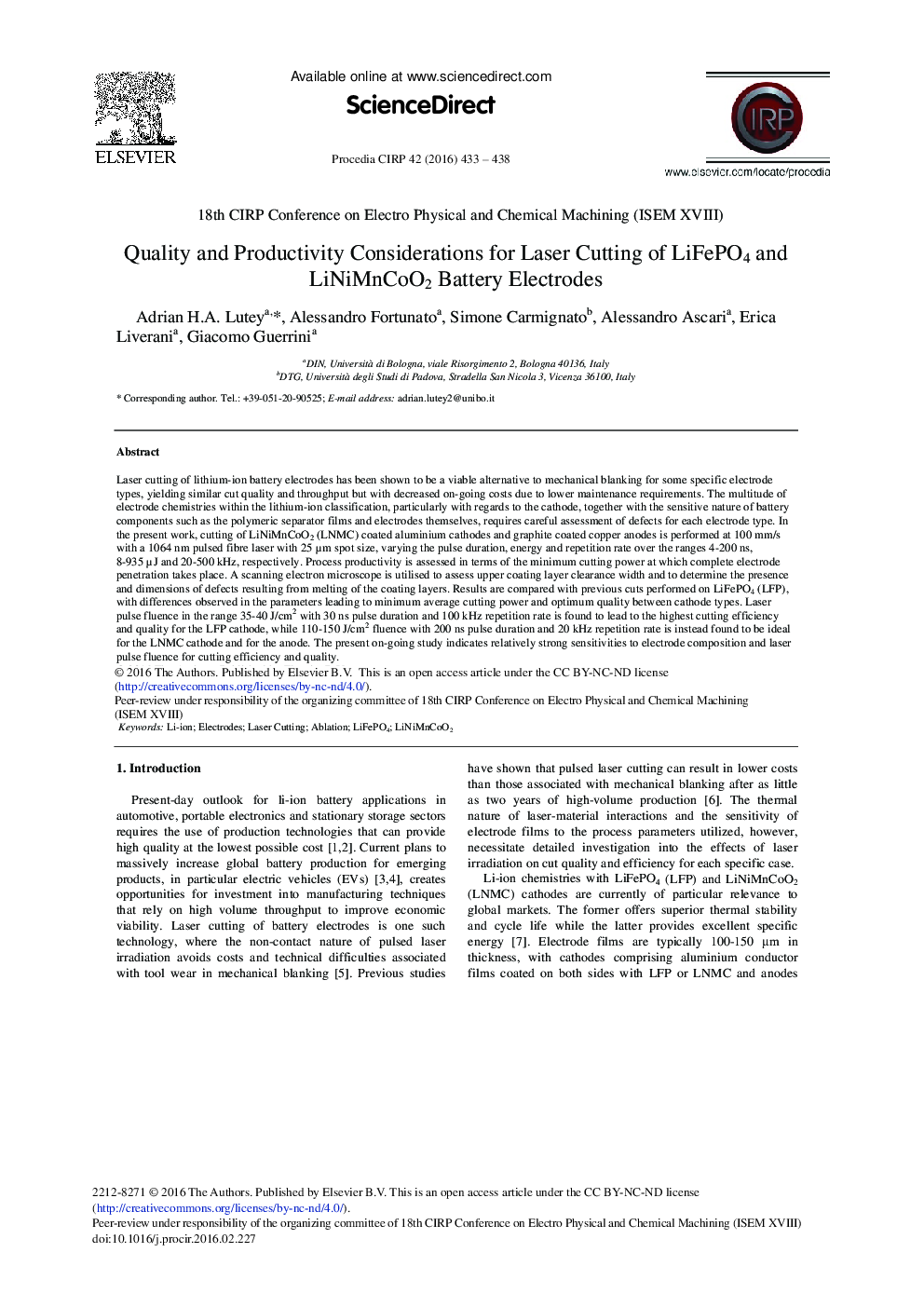 Quality and Productivity Considerations for Laser Cutting of LiFePO4 and LiNiMnCoO2 Battery Electrodes 