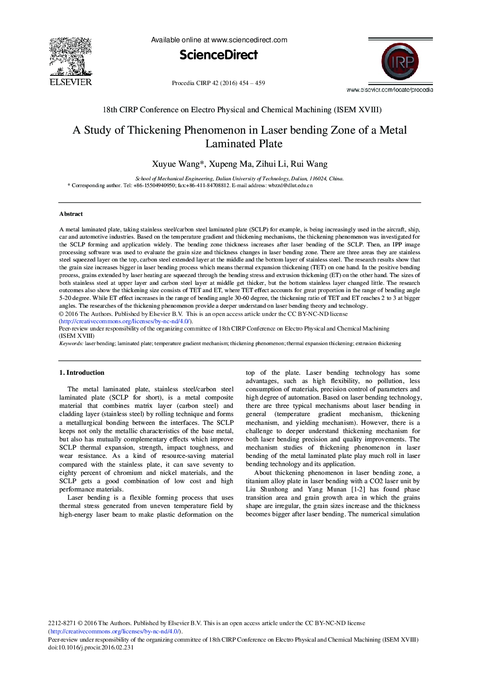 A Study of Thickening Phenomenon in Laser Bending Zone of a Metal Laminated Plate 