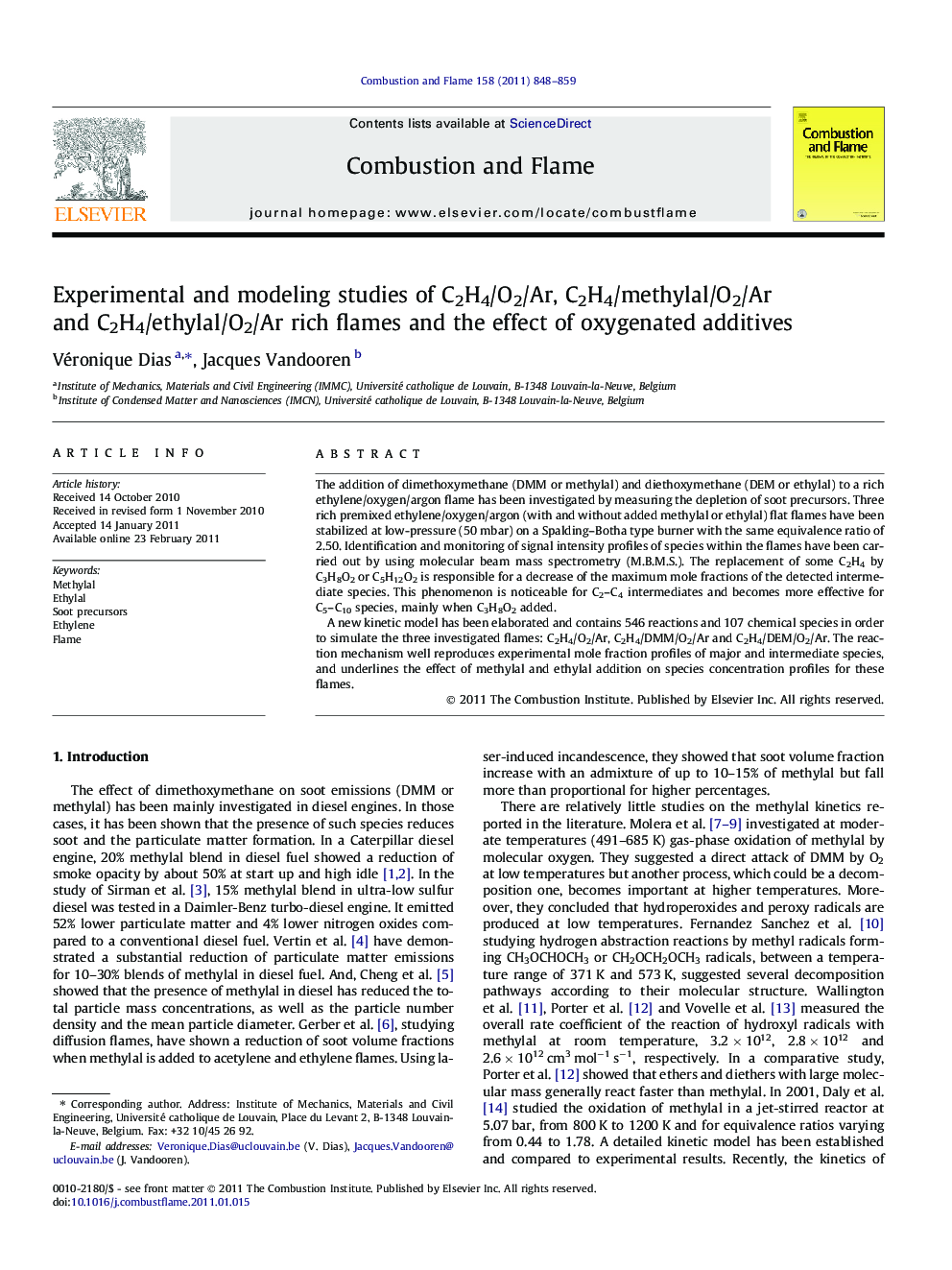 Experimental and modeling studies of C2H4/O2/Ar, C2H4/methylal/O2/Ar and C2H4/ethylal/O2/Ar rich flames and the effect of oxygenated additives