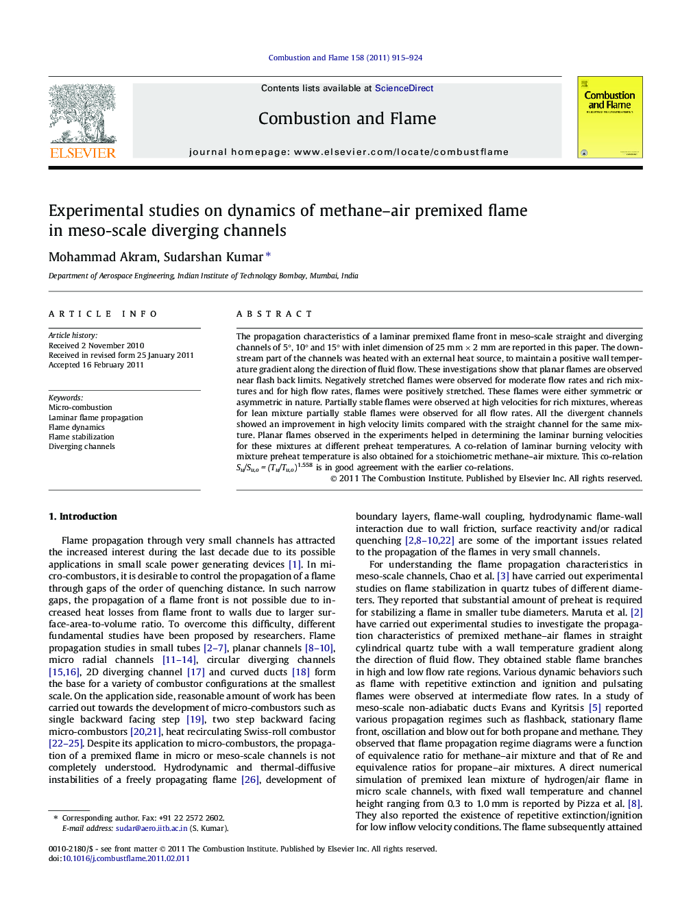 Experimental studies on dynamics of methane–air premixed flame in meso-scale diverging channels