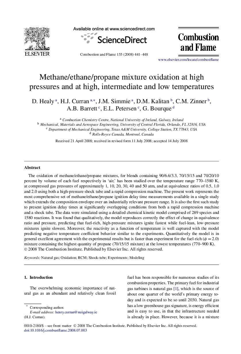 Methane/ethane/propane mixture oxidation at high pressures and at high, intermediate and low temperatures