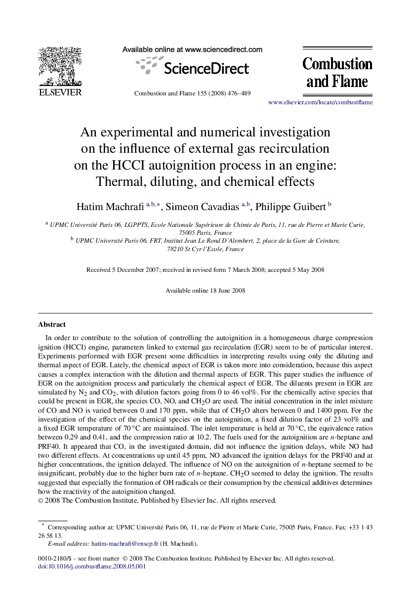 An experimental and numerical investigation on the influence of external gas recirculation on the HCCI autoignition process in an engine: Thermal, diluting, and chemical effects