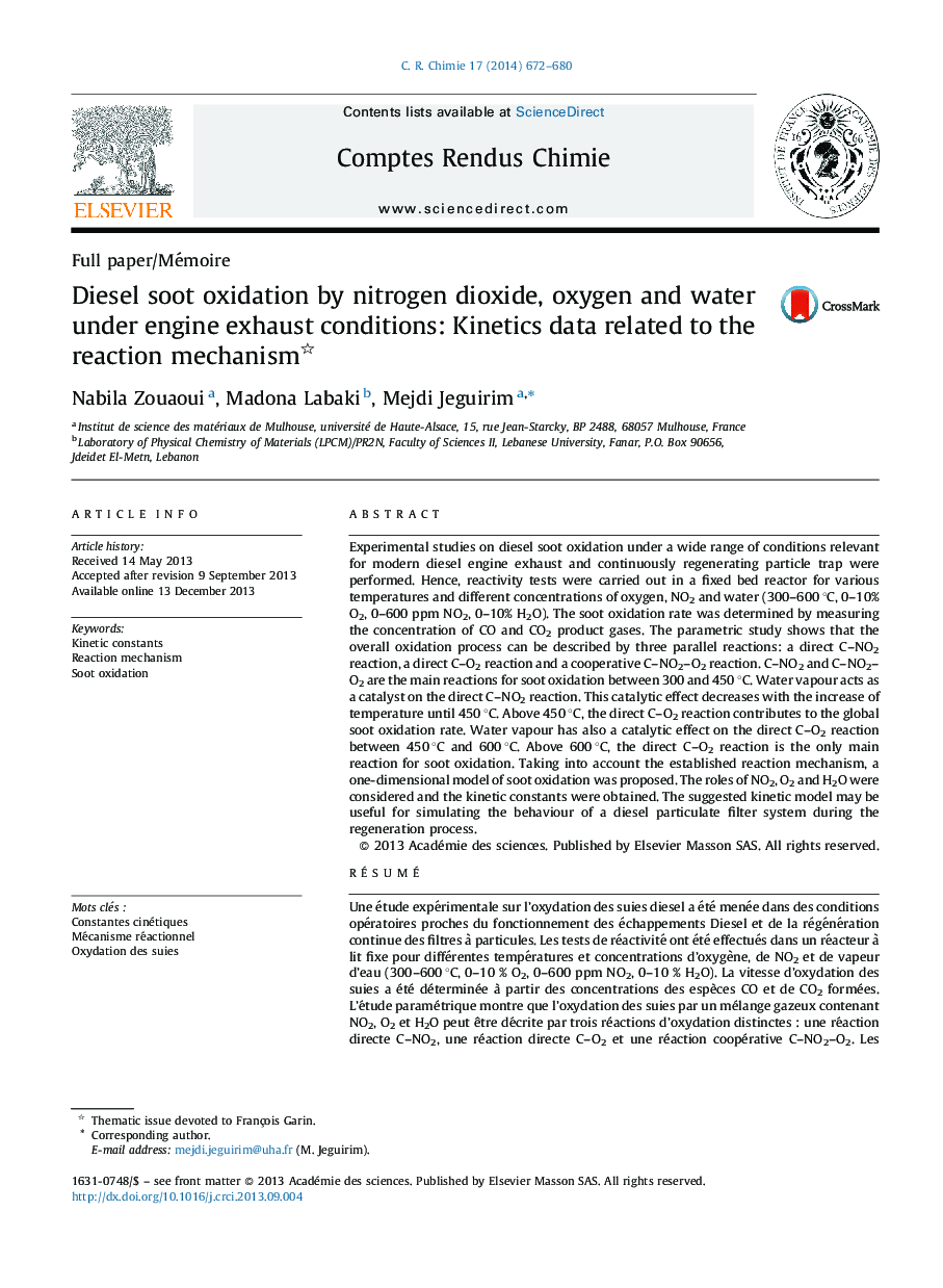 Diesel soot oxidation by nitrogen dioxide, oxygen and water under engine exhaust conditions: Kinetics data related to the reaction mechanism 