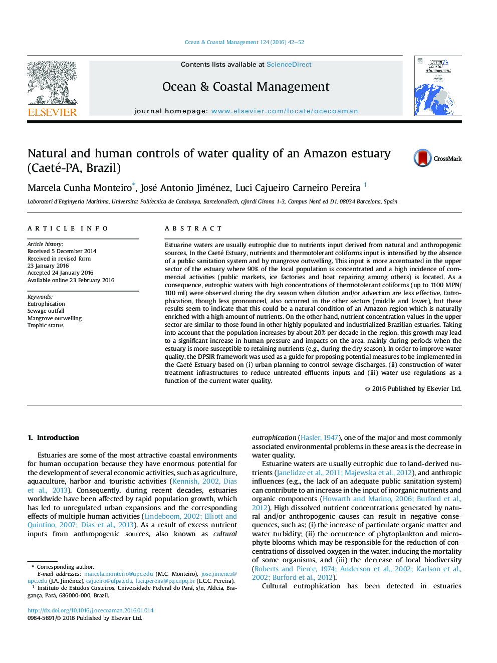 Natural and human controls of water quality of an Amazon estuary (Caeté-PA, Brazil)