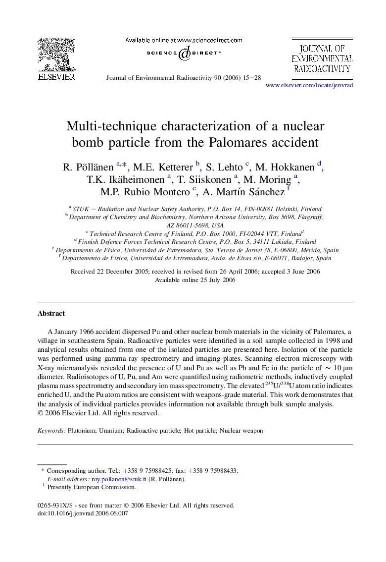 Multi-technique characterization of a nuclearbomb particle from the Palomares accident