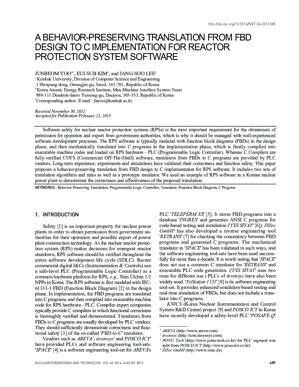 A BEHAVIOR-PRESERVING TRANSLATION FROM FBD DESIGN TO C IMPLEMENTATION FOR REACTOR PROTECTION SYSTEM SOFTWARE