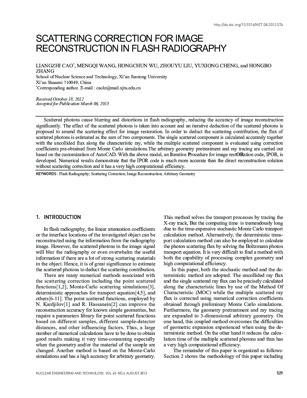 SCATTERING CORRECTION FOR IMAGE RECONSTRUCTION IN FLASH RADIOGRAPHY