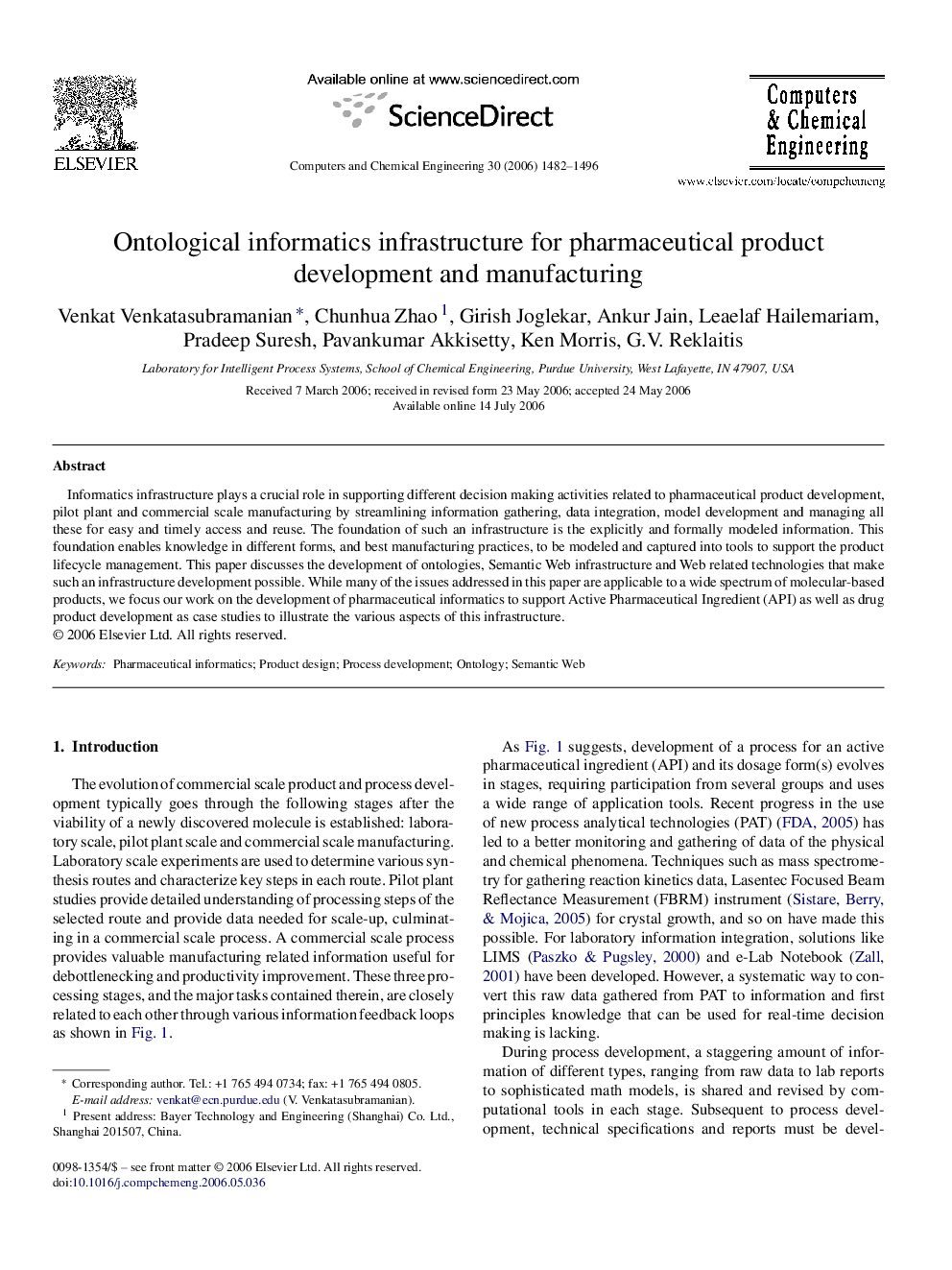 Ontological informatics infrastructure for pharmaceutical product development and manufacturing