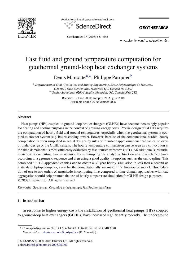 Fast fluid and ground temperature computation for geothermal ground-loop heat exchanger systems