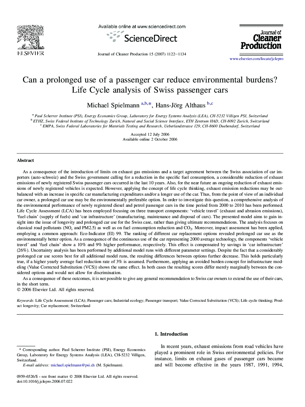 Can a prolonged use of a passenger car reduce environmental burdens? Life Cycle analysis of Swiss passenger cars