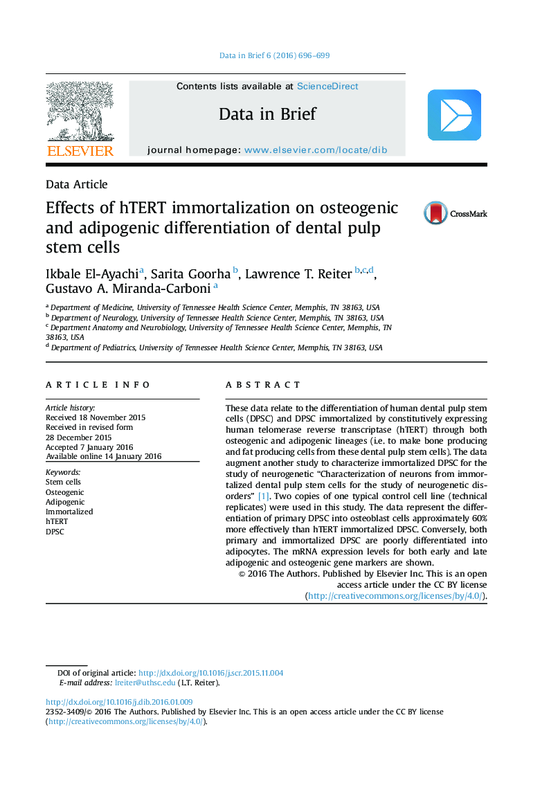 اثرات ماندگاری hTERT بر تمايز استئوژنيک و آديپوژنيک سلولهای بنيادي پالپ دندان