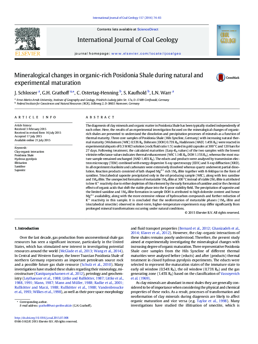 تغییرات کانی شناسی در آلی غنی Posidonia شیل در طی بلوغ طبیعی و تجربی
