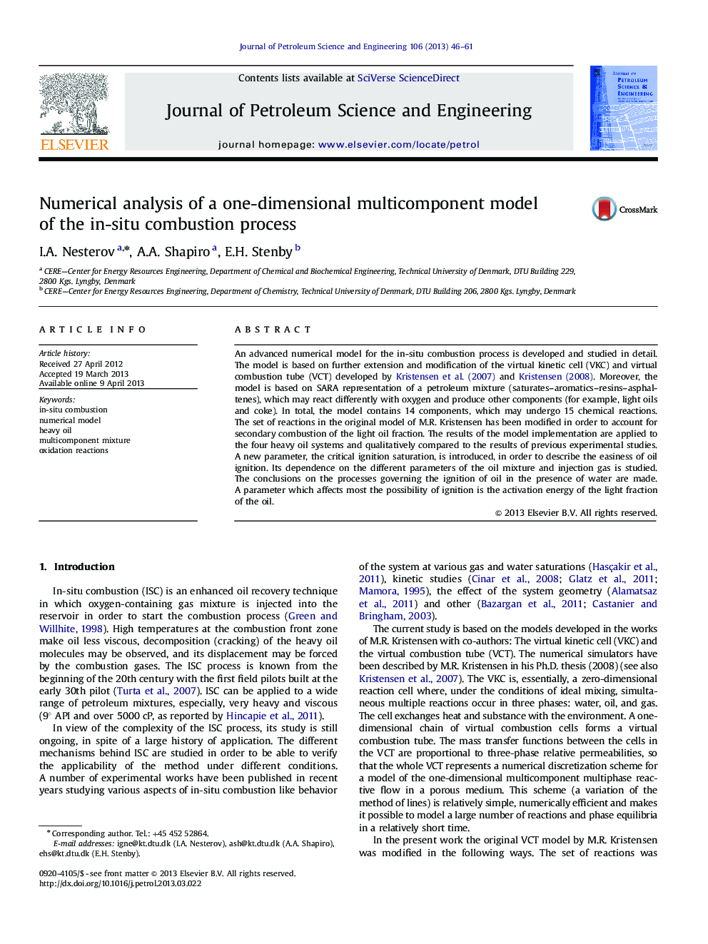 Numerical analysis of a one-dimensional multicomponent model of the in-situ combustion process