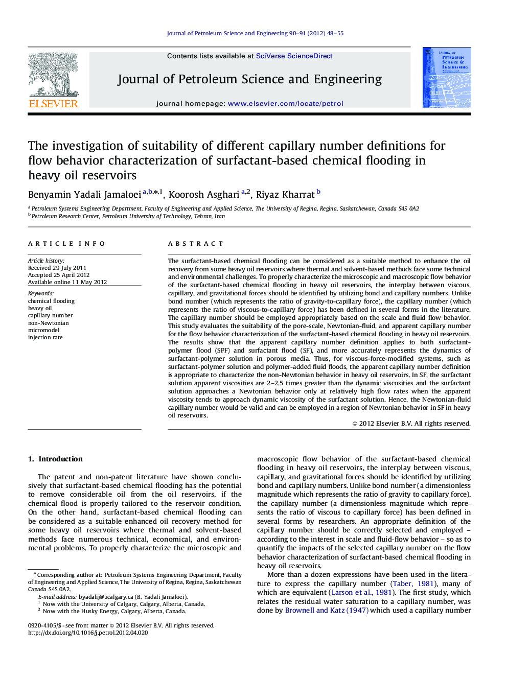 The investigation of suitability of different capillary number definitions for flow behavior characterization of surfactant-based chemical flooding in heavy oil reservoirs