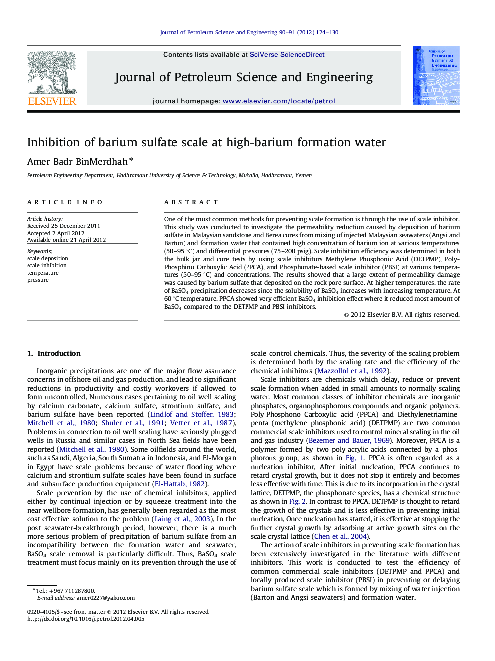 Inhibition of barium sulfate scale at high-barium formation water