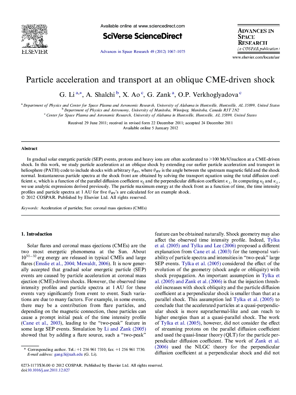 Particle acceleration and transport at an oblique CME-driven shock