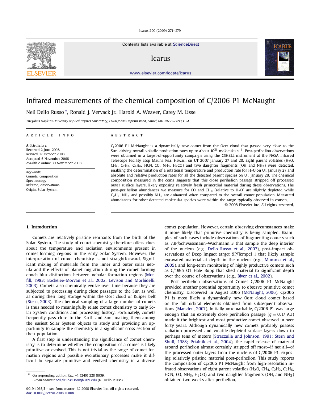 Infrared measurements of the chemical composition of C/2006 P1 McNaught