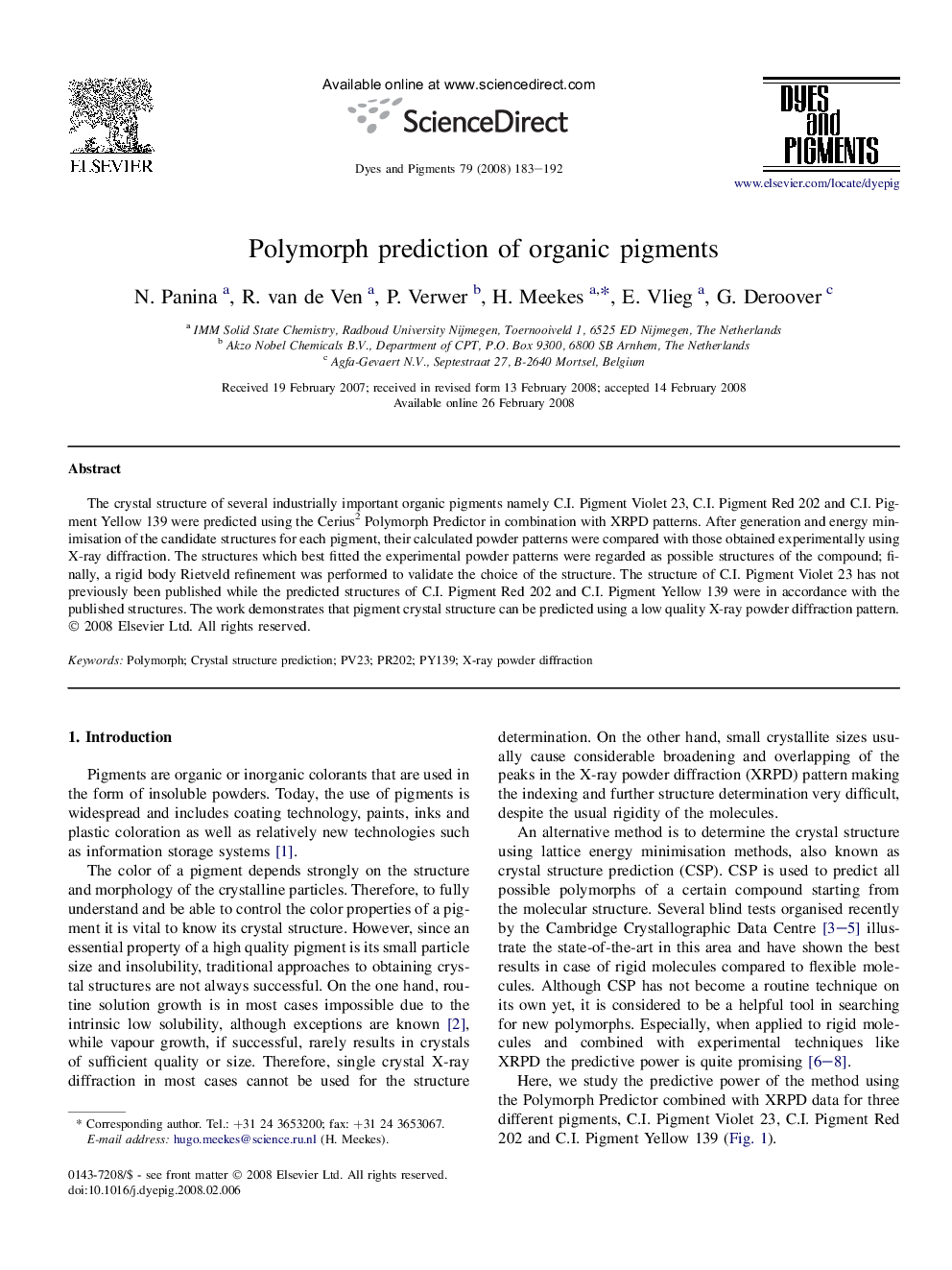 Polymorph prediction of organic pigments
