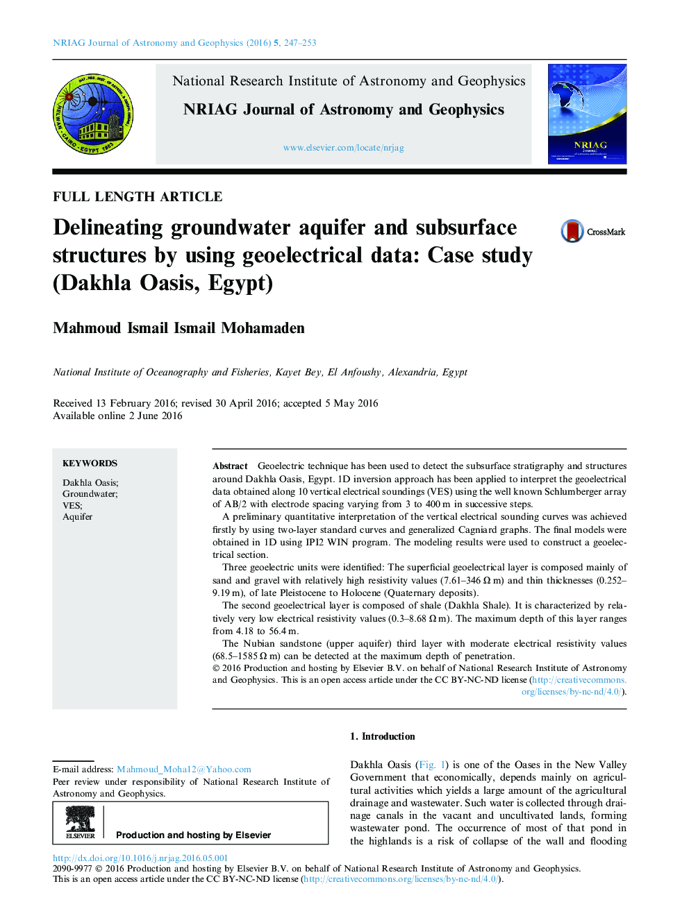 ترسیم آبخوان آب زیرزمینی و سازه‌های زیرزمینی با استفاده از داده های ژئودنتیکی: مطالعه موردی (Oasis آسیا، مصر)