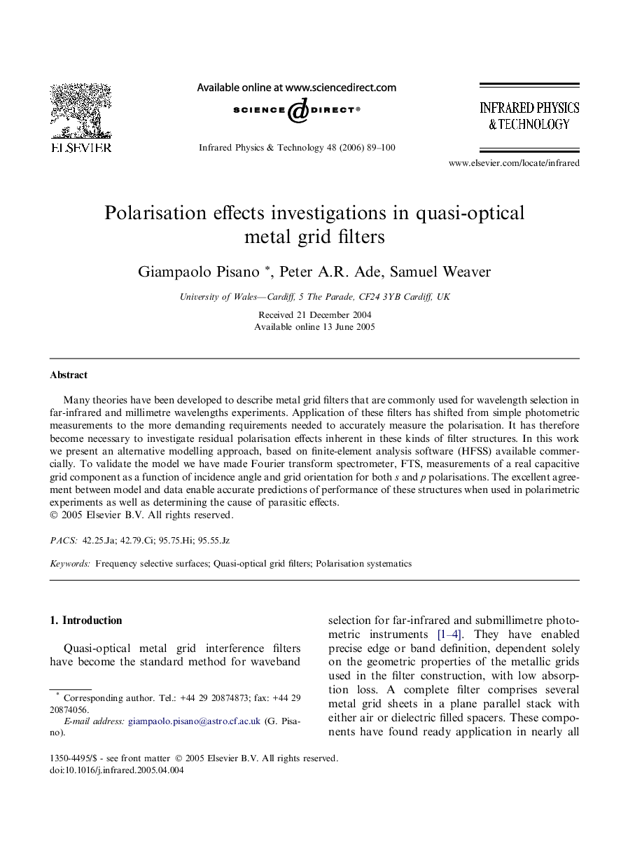 Polarisation effects investigations in quasi-optical metal grid filters