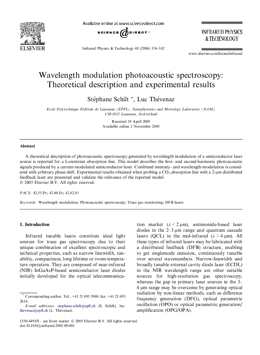 Wavelength modulation photoacoustic spectroscopy: Theoretical description and experimental results