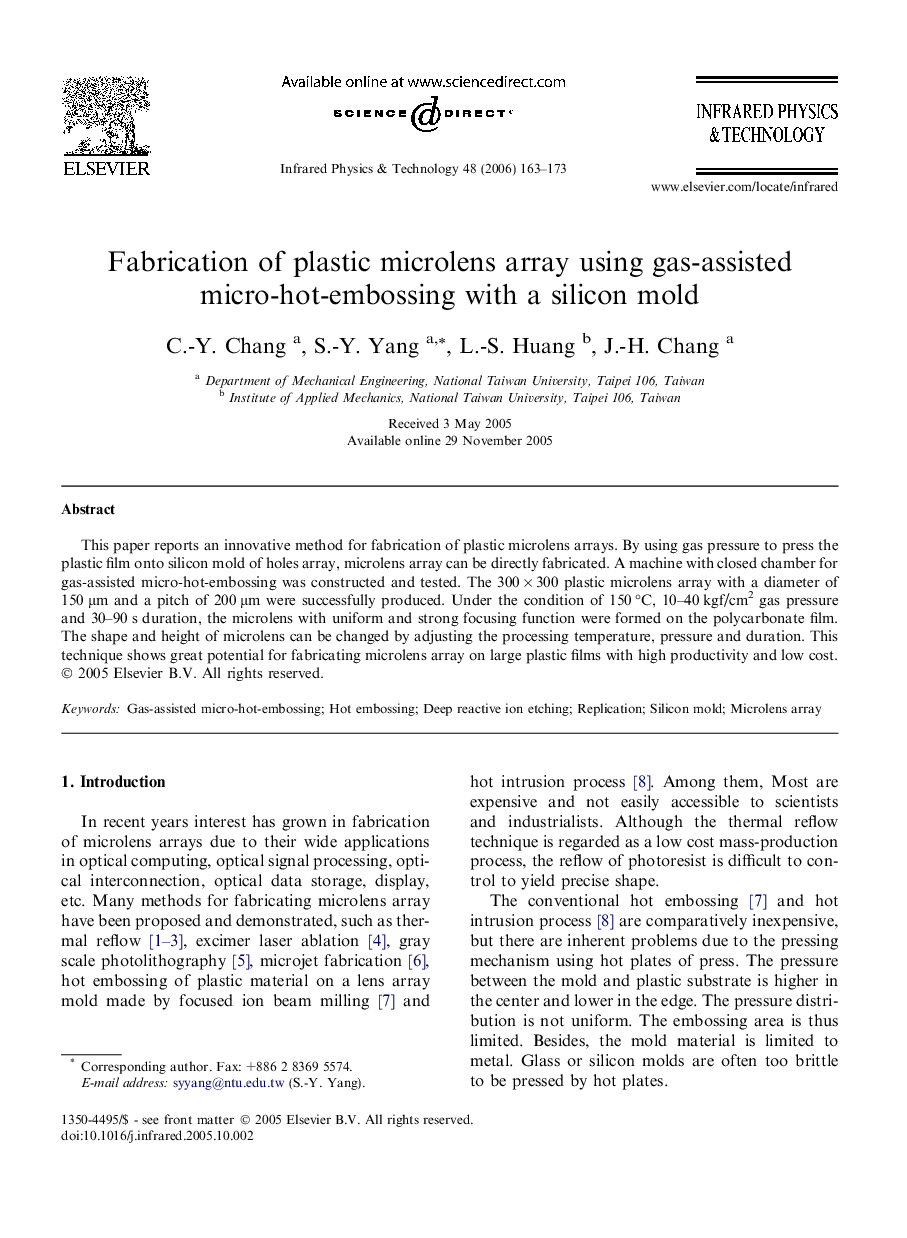 Fabrication of plastic microlens array using gas-assisted micro-hot-embossing with a silicon mold