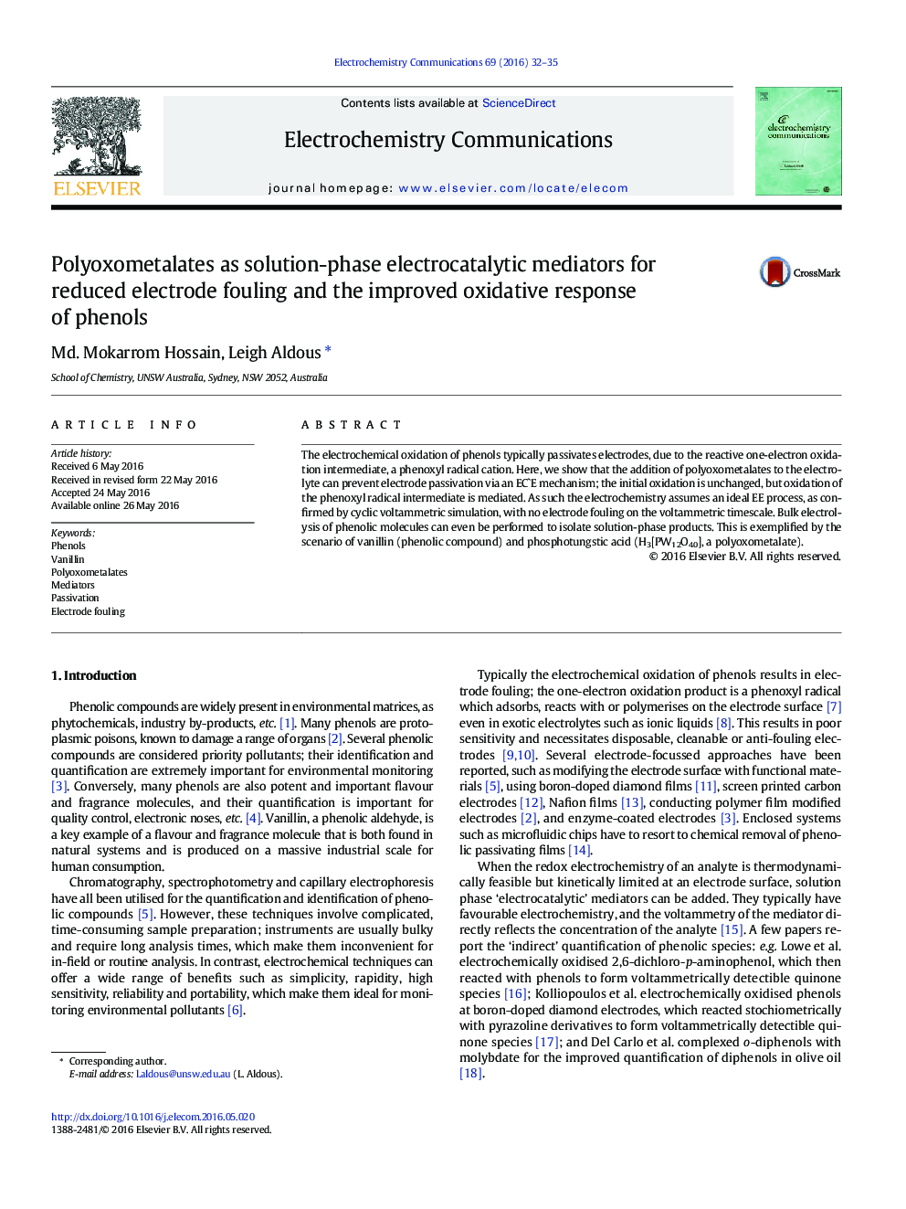 Polyoxometalates به عنوان واسطه های الکتروکاتالیستی فاز راه حل برای کاهش فرسایش الکترود و بهبود پاسخ اکسیداتیو فنل ها