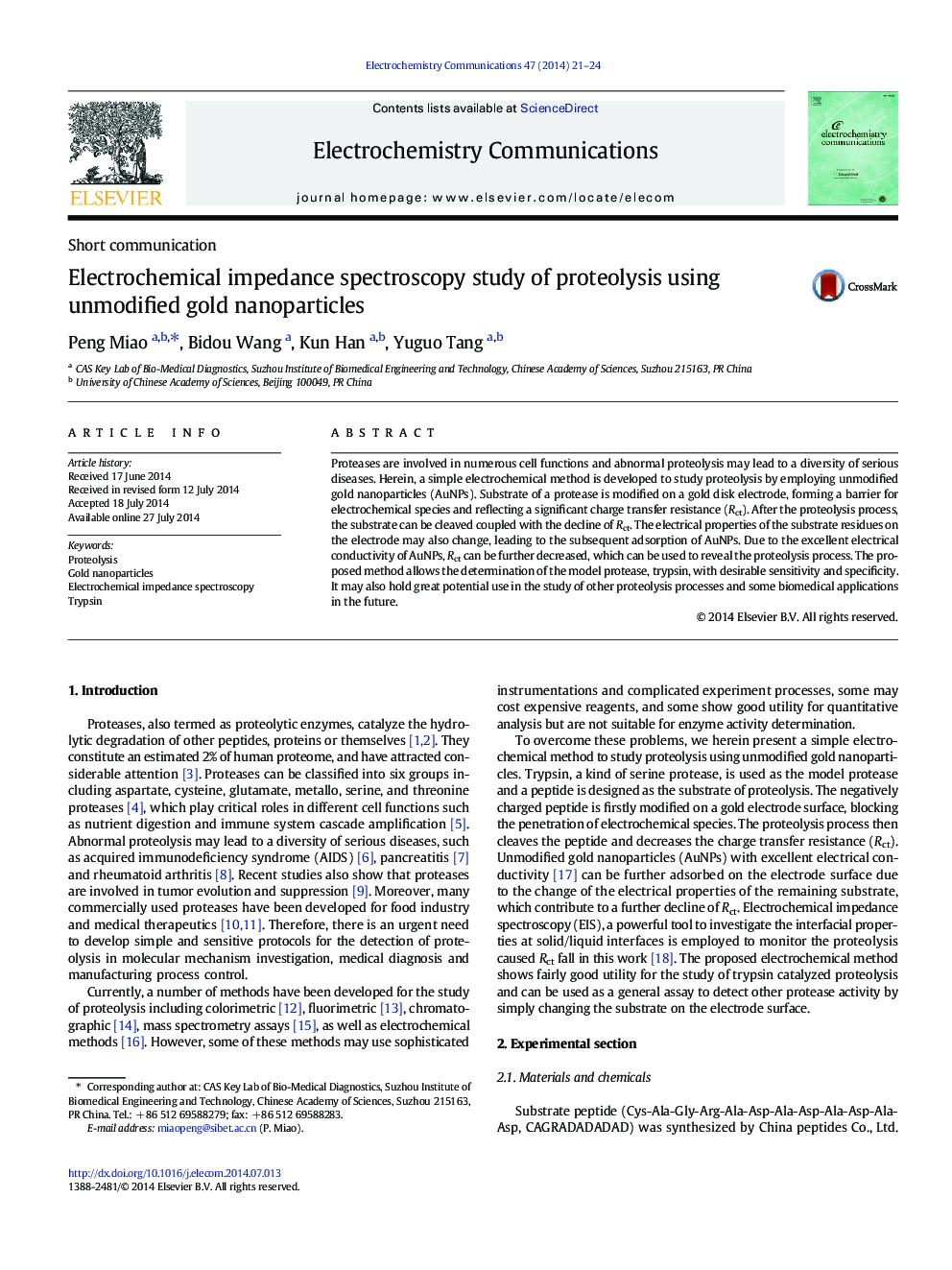 مطالعه طیف سنجی امپدانس الکتروشیمیایی پروتئولیز با استفاده از نانوذرات طلایی بدون تغییرات 