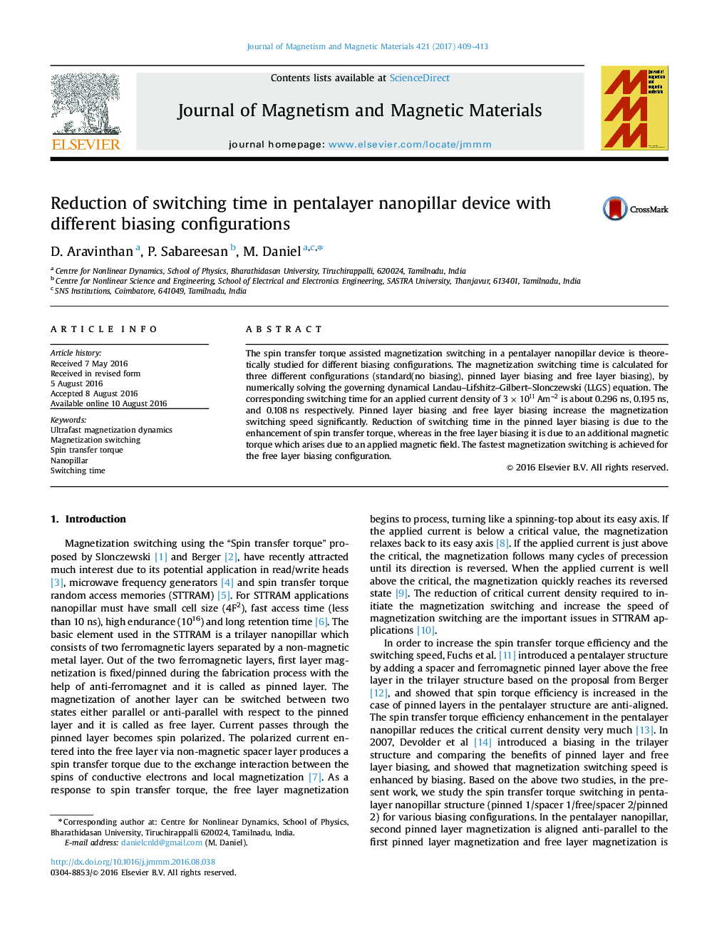 کاهش زمان تعویض در دستگاه pentalayer nanopillar با تنظیمات بایاسینگ مختلف