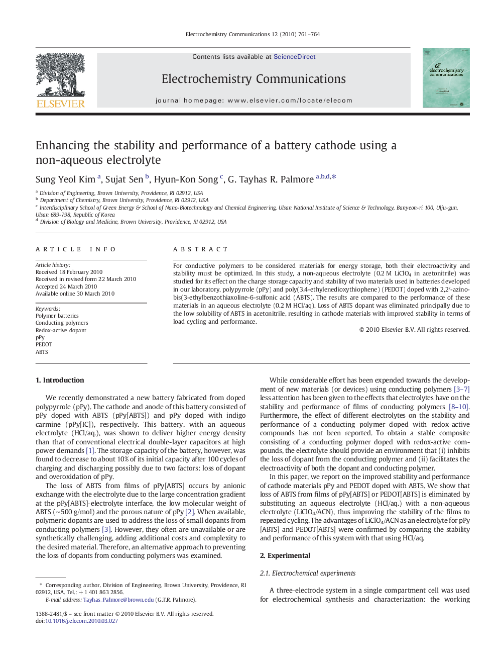 Enhancing the stability and performance of a battery cathode using a non-aqueous electrolyte