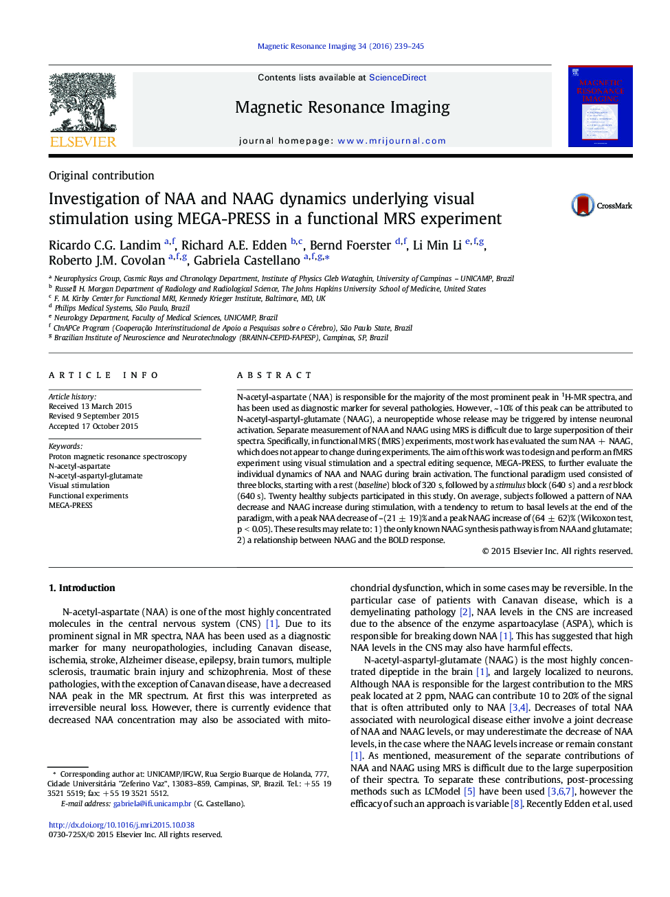 Investigation of NAA and NAAG dynamics underlying visual stimulation using MEGA-PRESS in a functional MRS experiment