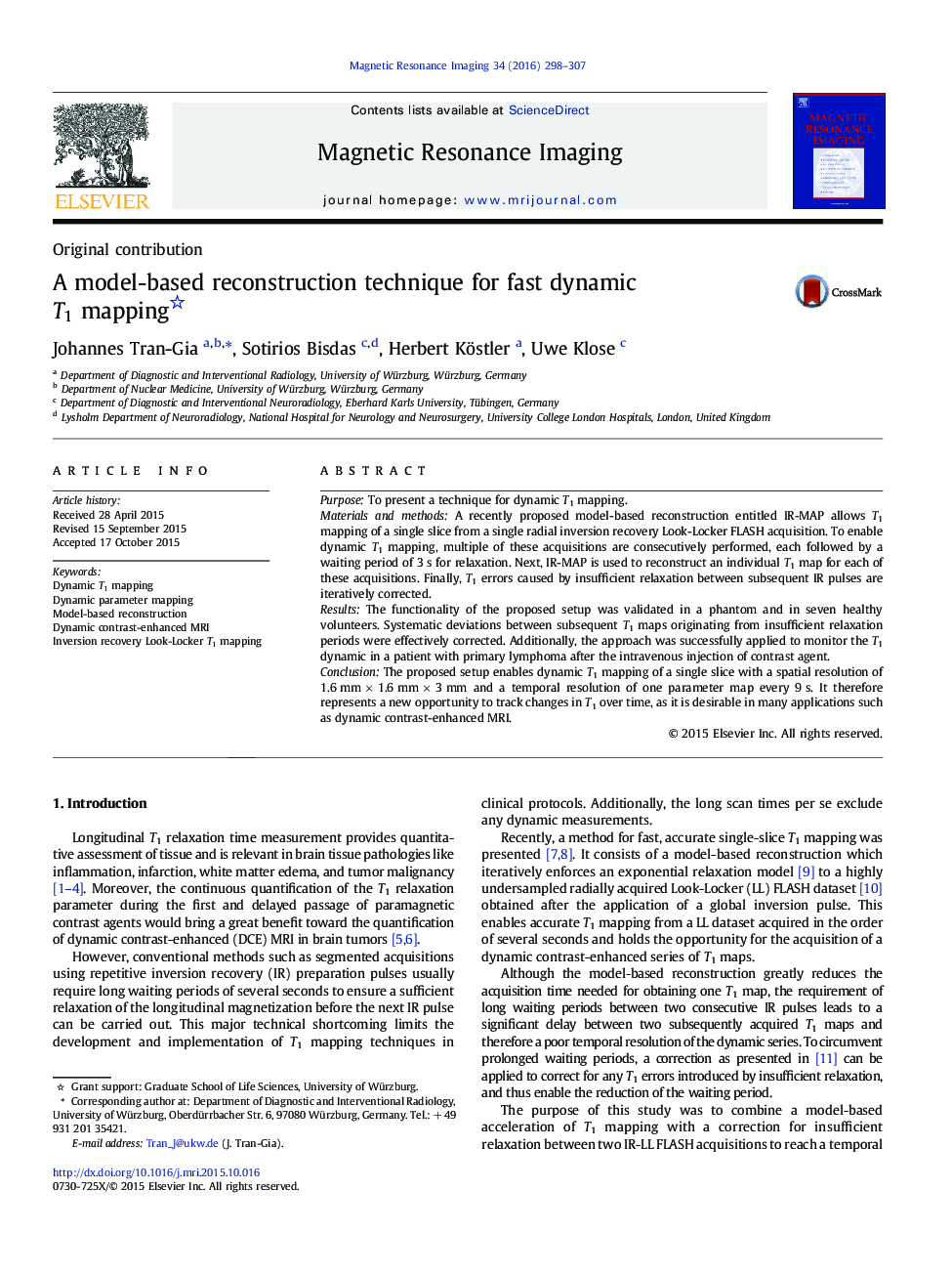 A model-based reconstruction technique for fast dynamic T1 mapping