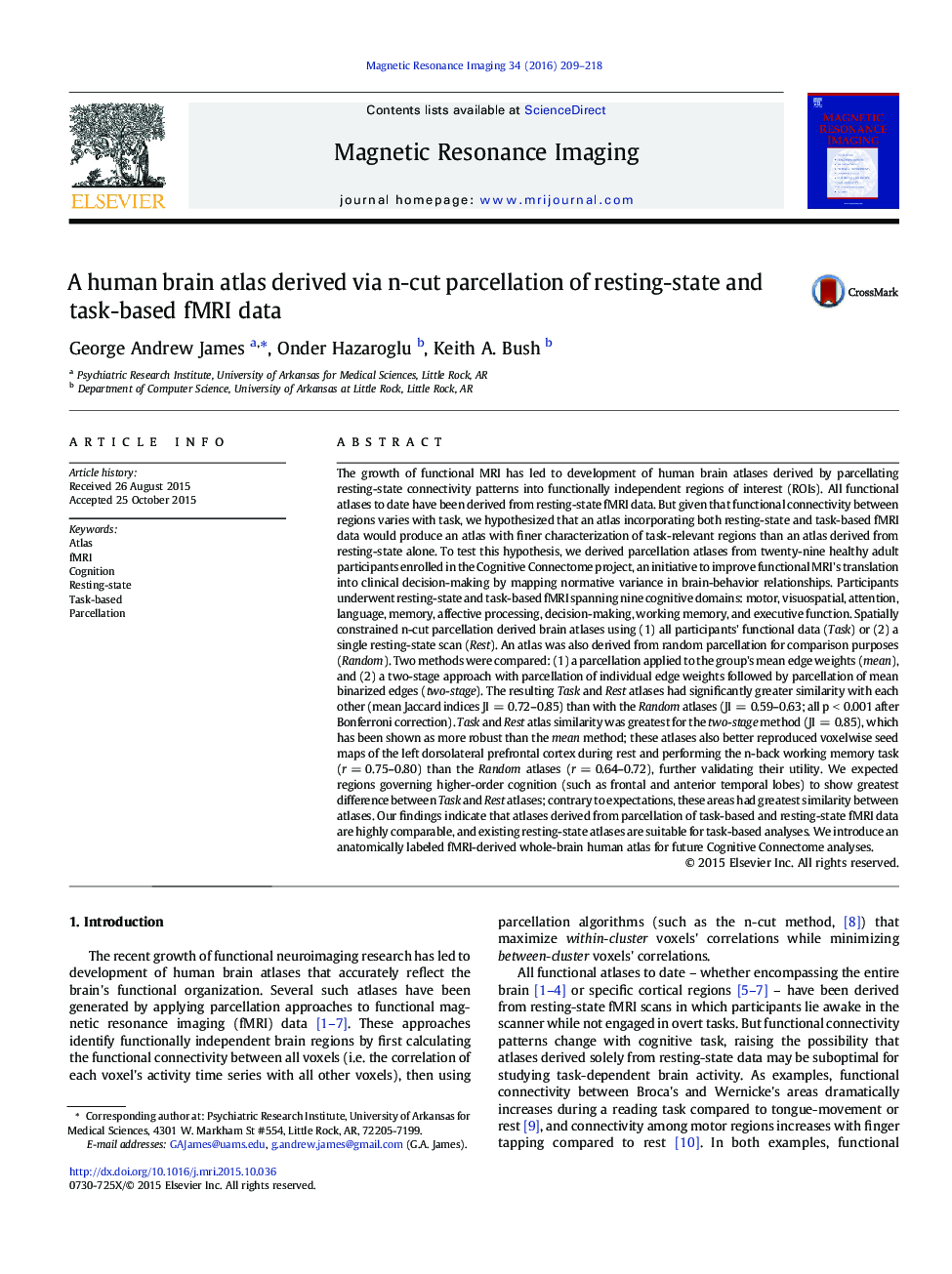 A human brain atlas derived via n-cut parcellation of resting-state and task-based fMRI data