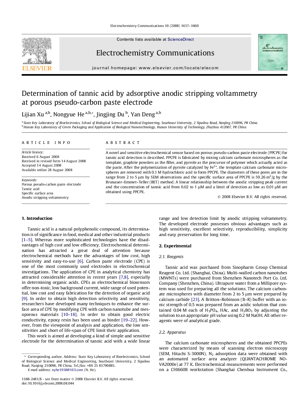 Determination of tannic acid by adsorptive anodic stripping voltammetry at porous pseudo-carbon paste electrode