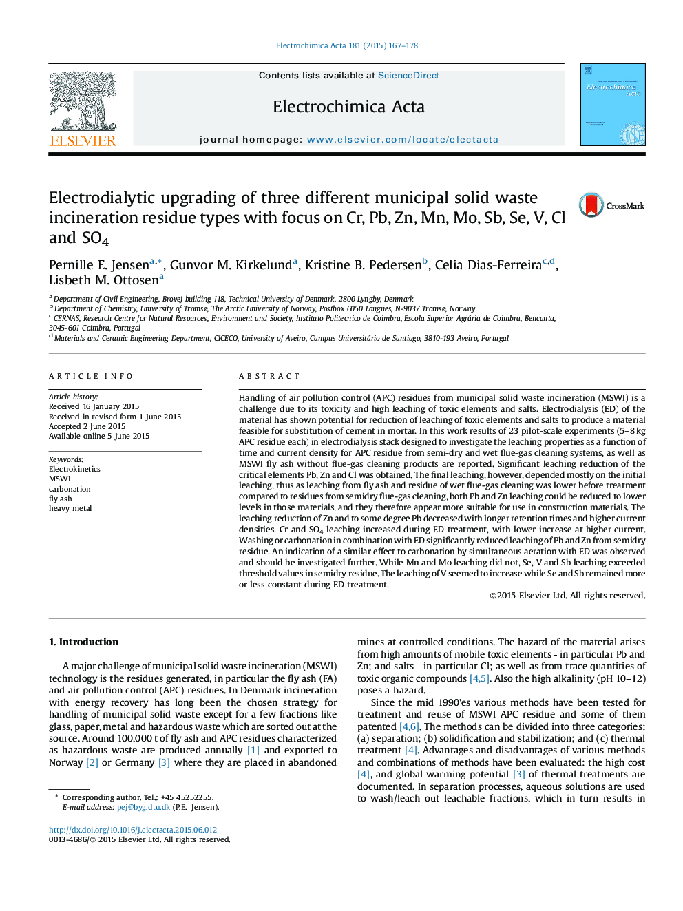 Electrodialytic upgrading of three different municipal solid waste incineration residue types with focus on Cr, Pb, Zn, Mn, Mo, Sb, Se, V, Cl and SO4