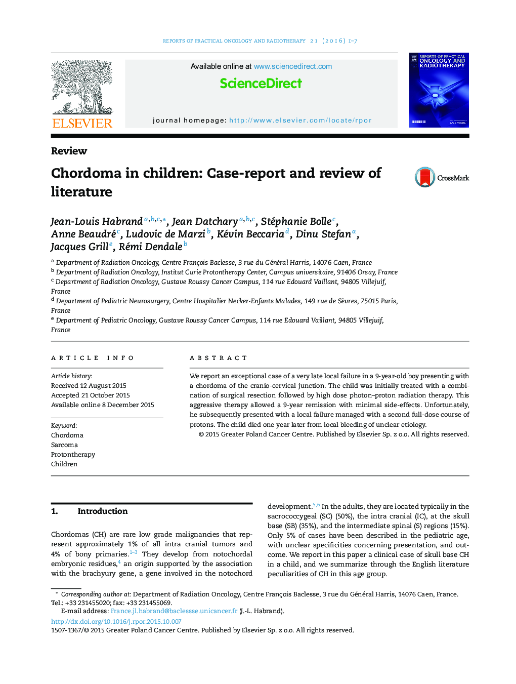 Chordoma در کودکان: گزارش موردی و بررسی ادبیات