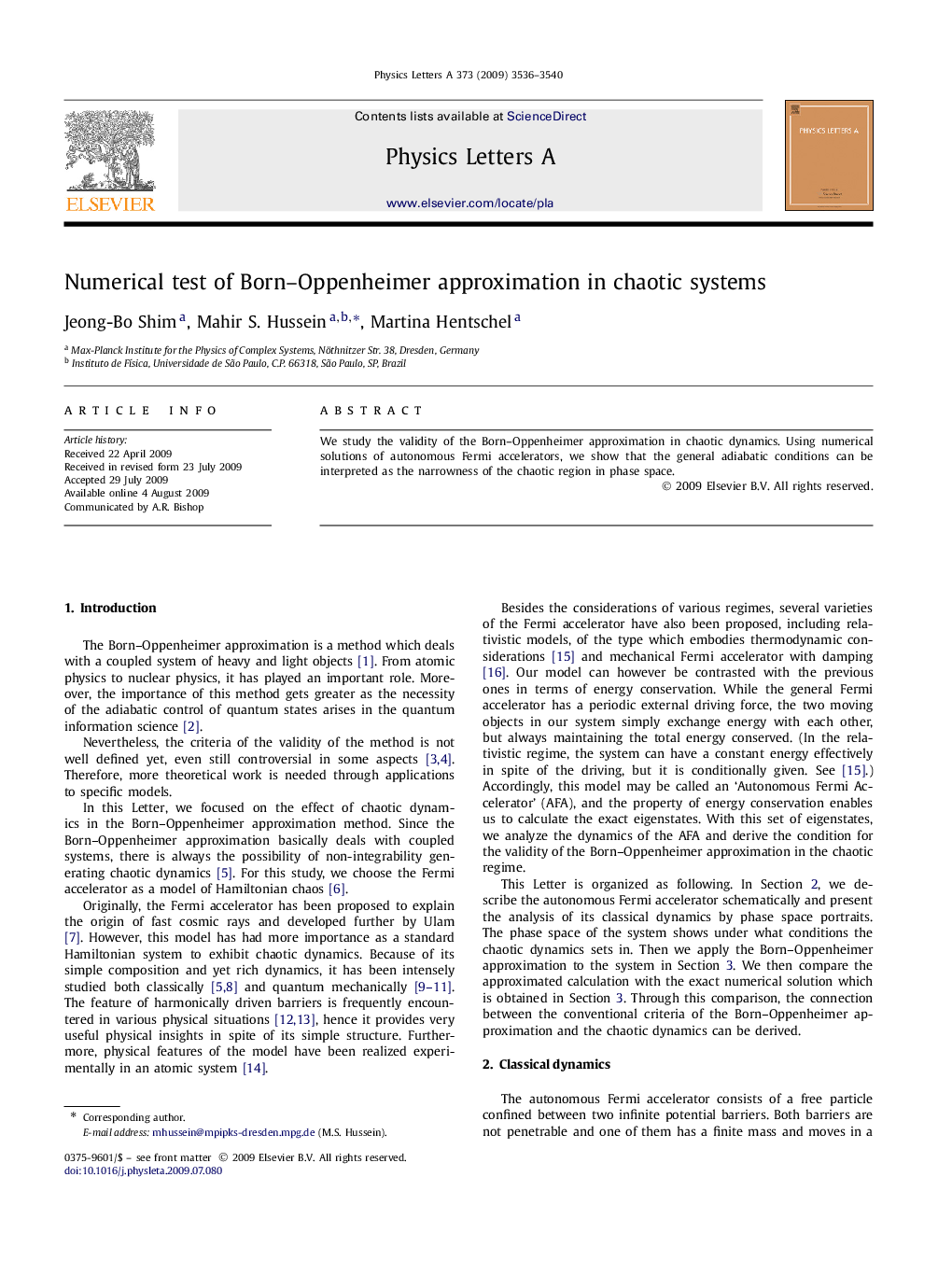 Numerical test of Born–Oppenheimer approximation in chaotic systems