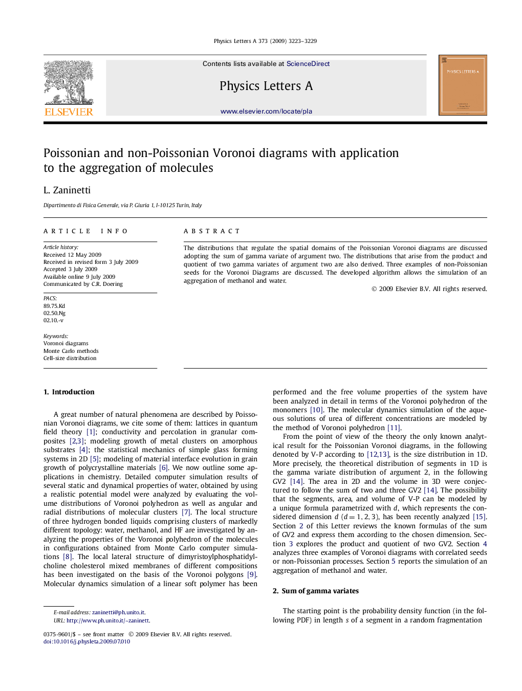 Poissonian and non-Poissonian Voronoi diagrams with application to the aggregation of molecules