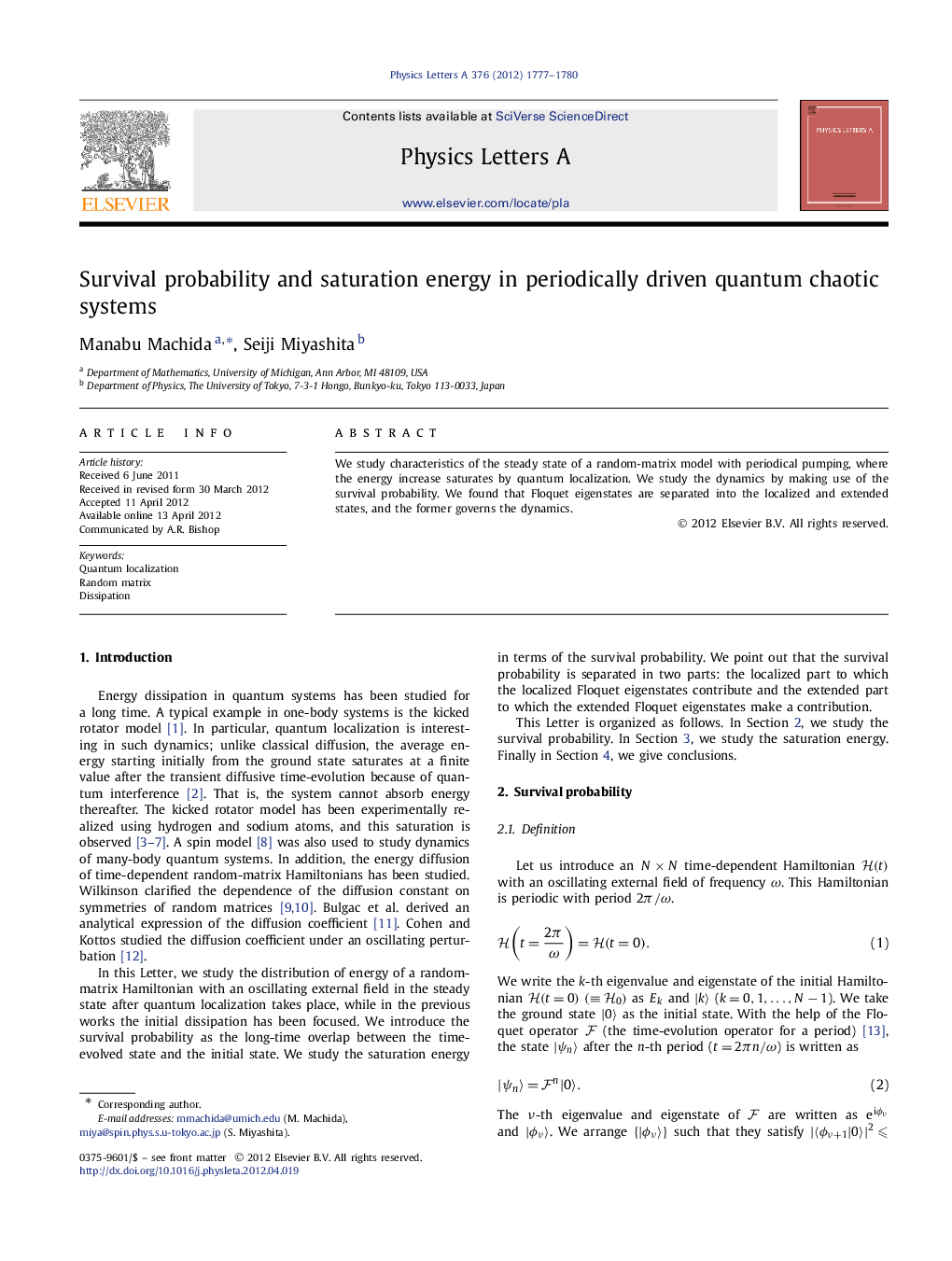 Survival probability and saturation energy in periodically driven quantum chaotic systems