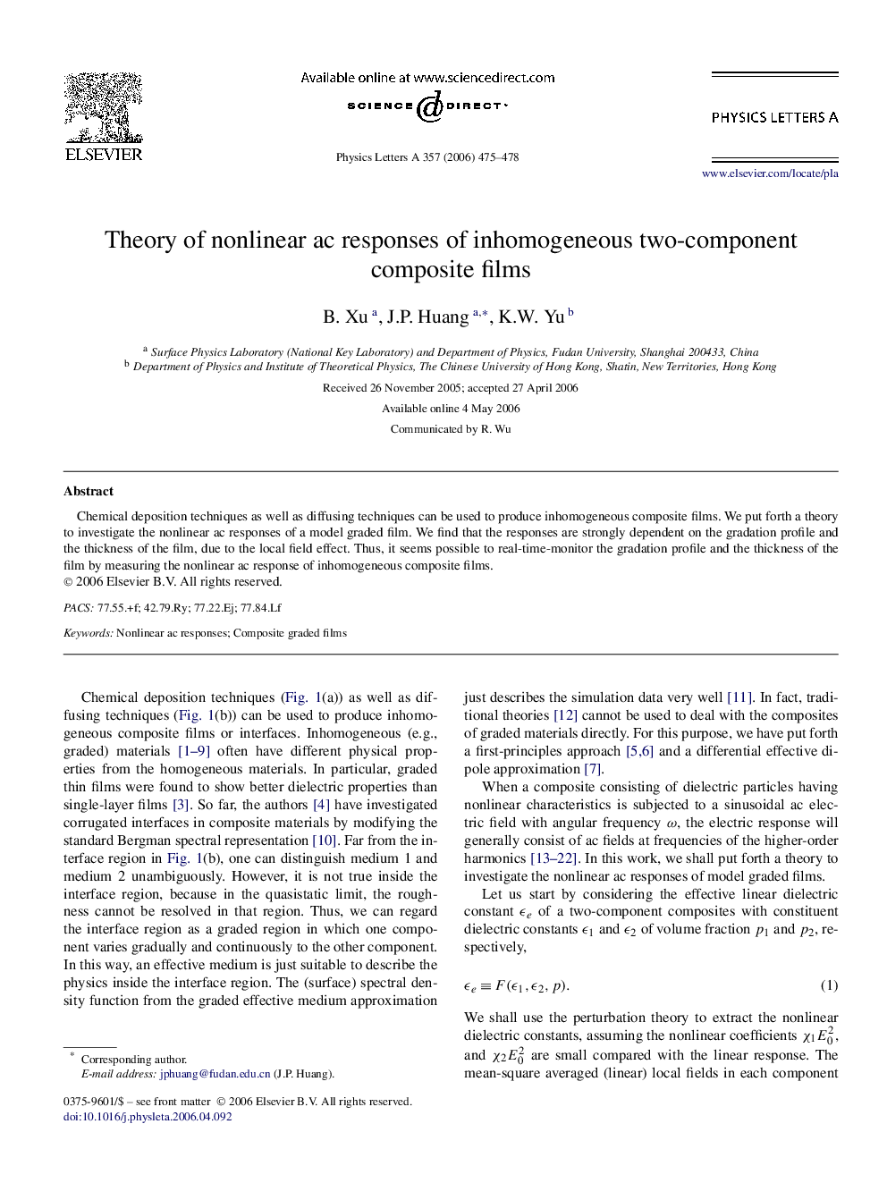 Theory of nonlinear ac responses of inhomogeneous two-component composite films