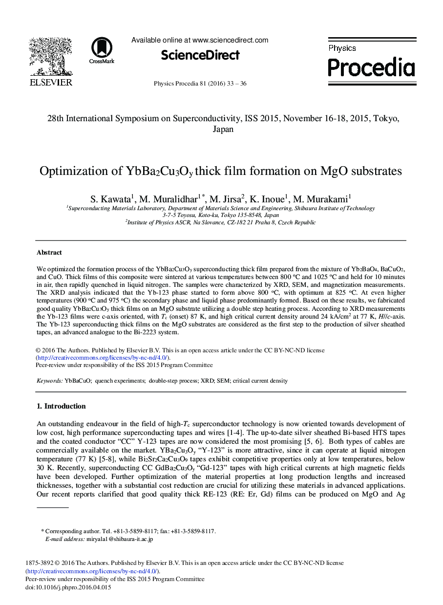 Optimization of YbBa2Cu3Oy Thick Film Formation on MgO Substrates 