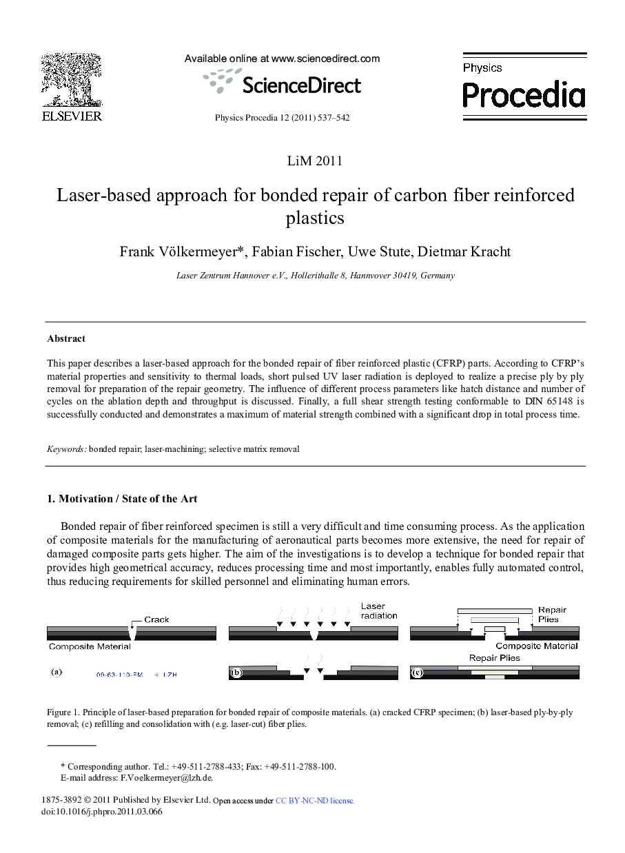 LiM 2011 Laser-based approach for bonded repair of carbon fiber reinforced plastics